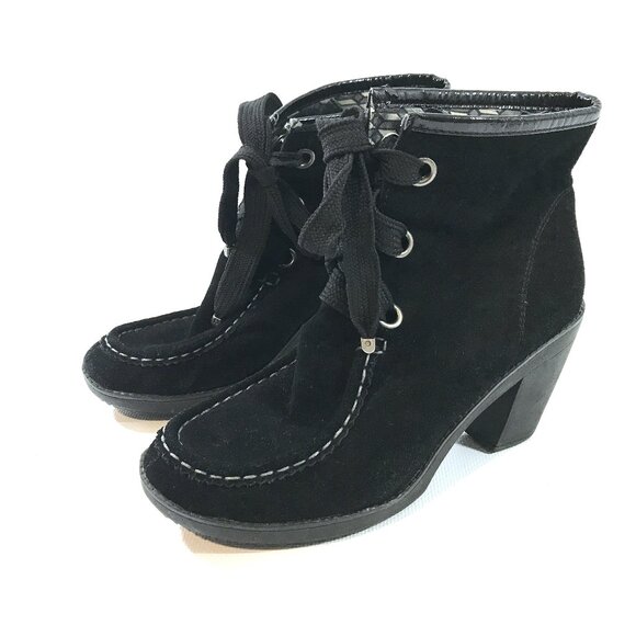 Black Lace Up Ankle Boots Women 8.5 Suede Chunky Heel, R2 by Report - Picture 1 of 9